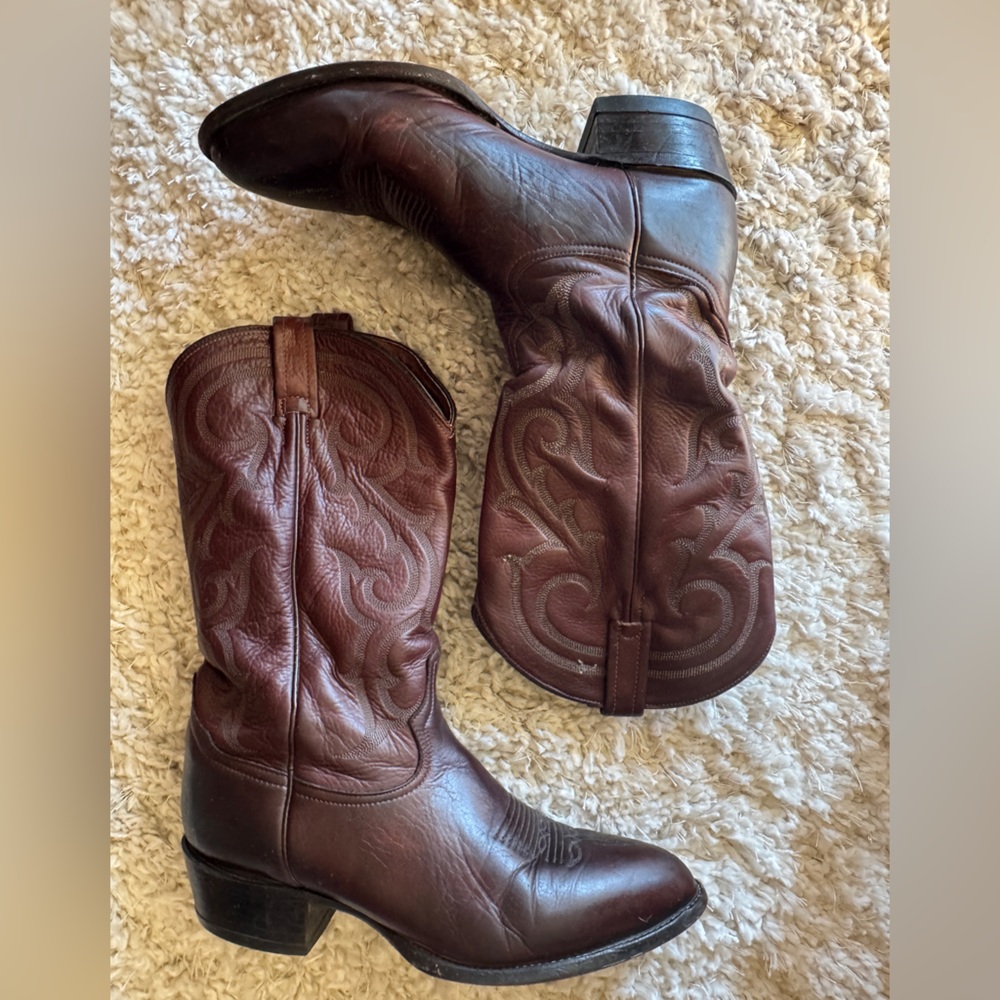 Vintage Tony Lama Western Boots oxblood dark burgundy leather cowboy boots 10D m - Picture 7 of 11